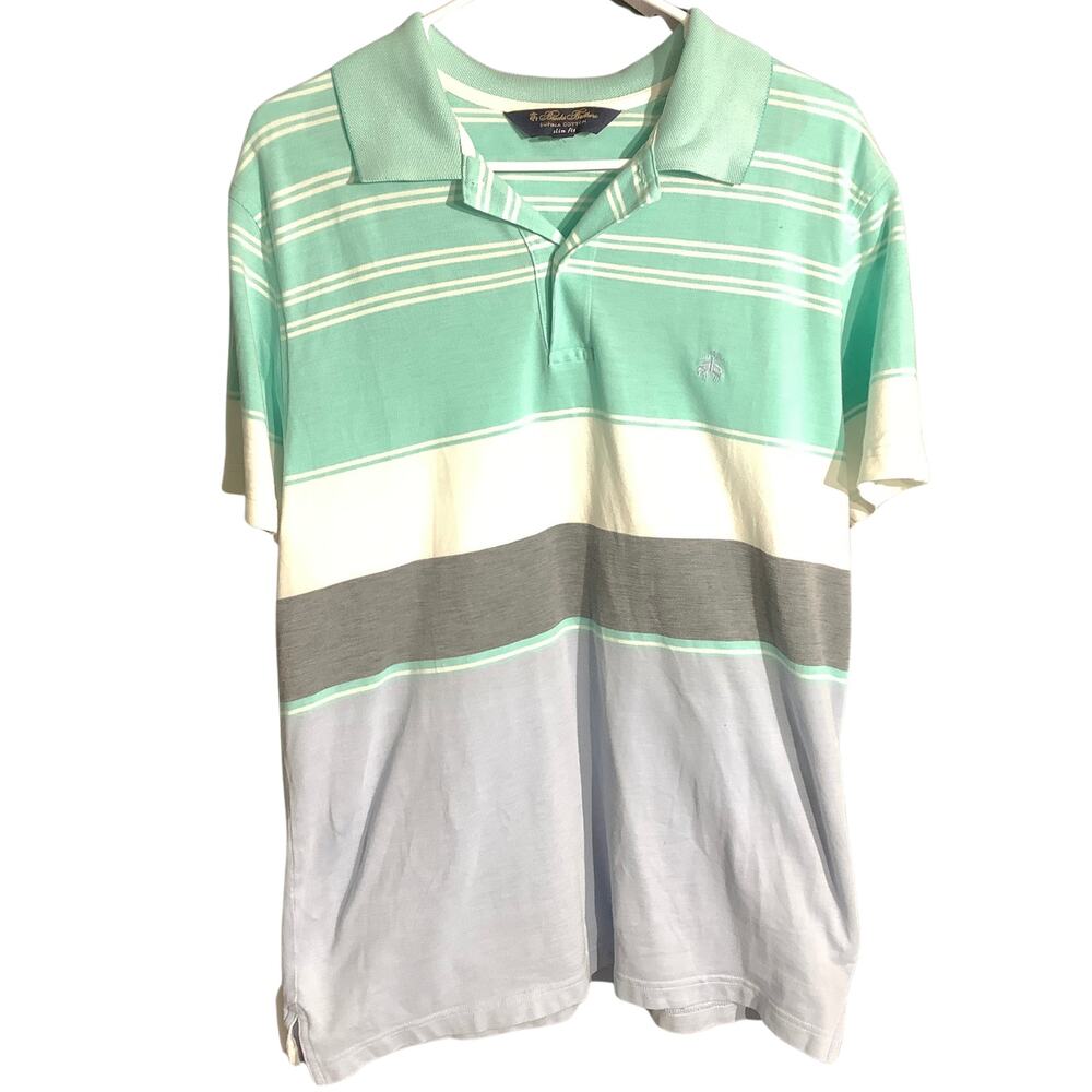 Brooks Brothers Men’s Large Cotton Slim Fit Striped Polo — Preppy, Golf, Coastal